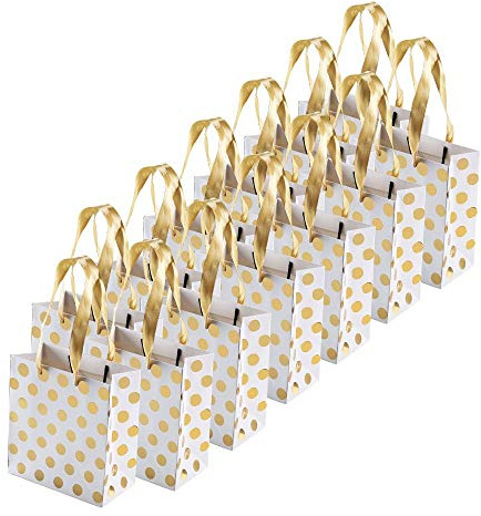 FOGAWA 12 Stück Geschenktüte Gold Geschenktüten Klein Geschenktasche Papiertüten mit Henkel Tragetaschen Papier Tüten für Geburtstag Hochzeit Party Weihnachten (15 x 14 x 7cm)