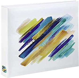 Hama Mini-Fotoalbum Brushstroke (traditionelles Fotoalbum, 13 x 16,5 cm, 24 Seiten für 24 Fotos im Format 10 x 15 cm, idealer Schutz, künstlerisch, elegant), Blau/Gelb/Orange/Weiß
