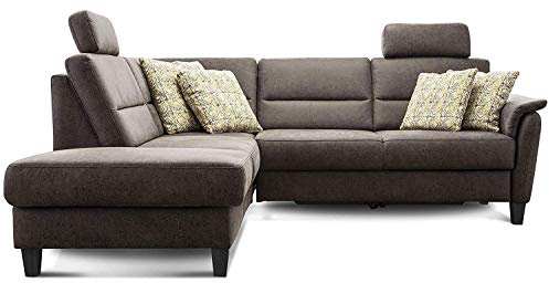 Cavadore Ecksofa Palera mit Federkern / L-Form Sofa mit Ottomanen links / 236 x 89 x 212 / Büffellederoptik Braun