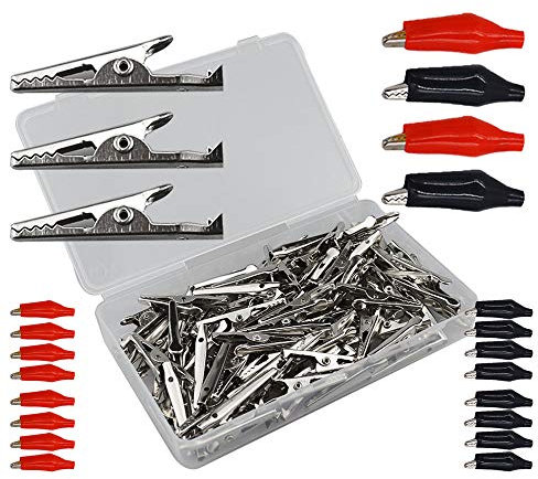 Senven 60pcs cocodrilo Clip+20pcs manga aislante, pinzas prueba cocodrilo de cocodrilo Prueba de electricista, pinza de aislamiento de metal pinza de clip de cocodrilo