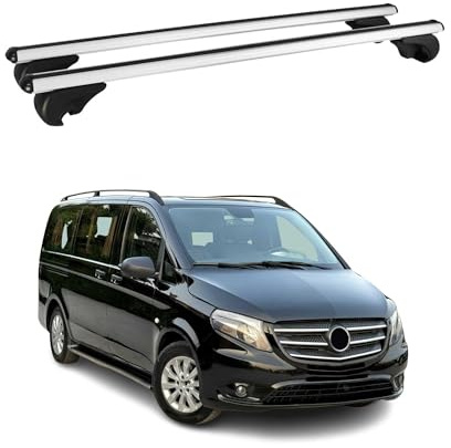 OMAC Dachträger für Mercedes Vito W447 2014-2026 Aluminium 2 Stangen Silber | TÜV/DIN 75302:2019 geprüft, Abschließbar, bis 75 kg Traglast, Querträger, Grundträger