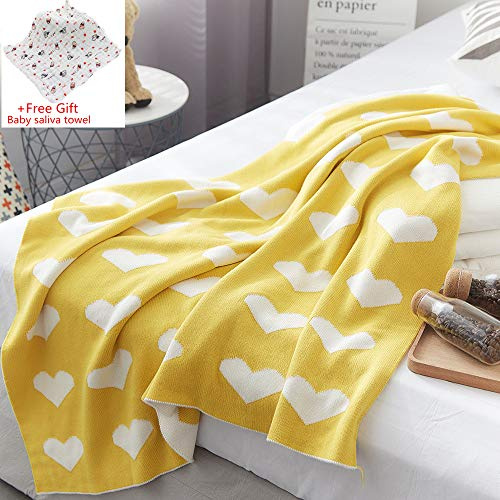 Odot Strickdecke Babydecke Kuscheldecke,Kinderwagen im Freien Kinderdecke Krabbeldecke Perfekt für Mädchen und Jungen Babys Geschenkverpackungen Hergestellt (90 * 110 cm,Gelb)