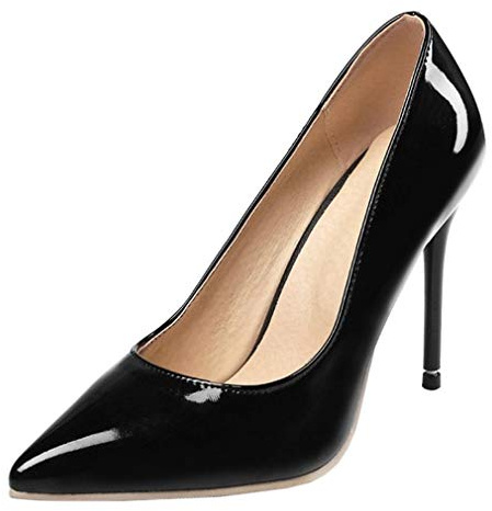 LOVOUO Stilettos Escarpins Vernis Femme Talon Aiguille Haut Sexy Chaussure Bout Pointu 10CM(Noir,44)