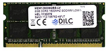 DILC, RAM DDR3 SODIMM 8GB, Memoria RAM per Pc Portatile, PC3-12800, 1600Mhz (204 Pin), 1.35v (Low Voltage), Compatibile con Computer Portatili/Notebook o Mini Pc con Slot SODIMM, Garantita a Vita