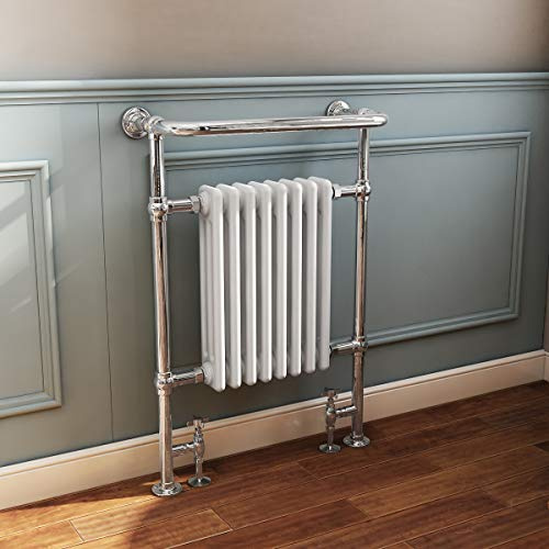 NRG Traditional Heated Towel Rail Column Radiator White & Chrome 952x659 mm | Column Rad, Wall Mounted Ladder Rad, 10 Year Guarantee, for Bathroom