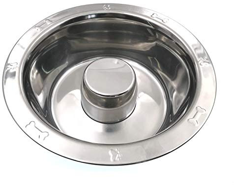 JZK Stainless Steel Slow Feeder Dog Bowl - Large, Metal, Prevents Bloat