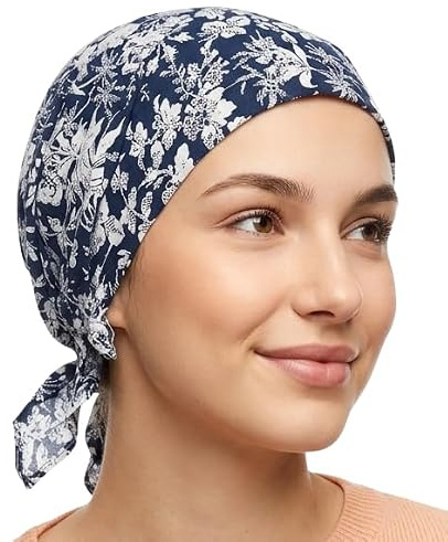Cool4 Sommer Kopftuch Strand Bandana Meer Beanie Sonne Sonnenschutz Mütze Chemo Cap A04 (Jeansblau elegant weiß geblümt)