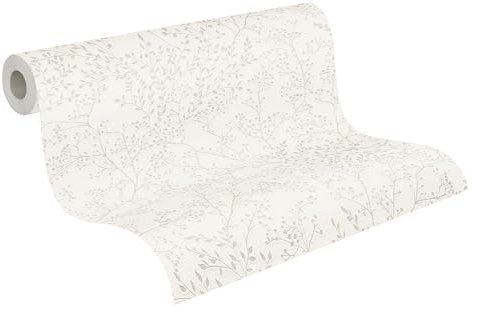 A.S. Création 381001 38100-1 - Carta da parati in tessuto non tessuto, motivo floreale, 10,05 m x 0,53 m, prodotta in Germania, colore: Bianco crema