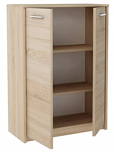 MATKAM Bürokommode 2D2P 2-türig, H/B/T 108 x 77 x 35 cm, mit Zwei Innenregalen (Abstand 31,7 cm, passend für einen Standard-Ordner), Griffe in Metall-Optik. Scharniere aus Metall (Sonoma Eiche)