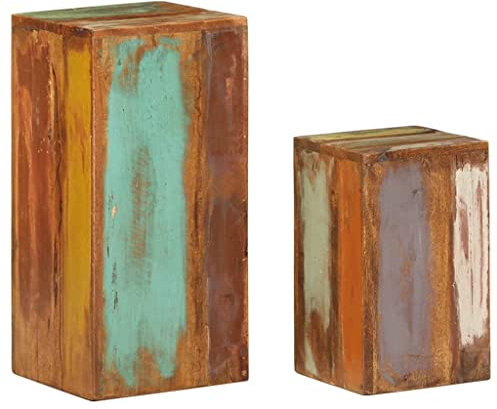vidaXL Pflanzenständer 2 STK., Blumenständer Holz für Wohnzimmer, Blumensäule Deko, Blumenhocker Dekosäule Beistelltisch, Altholz Massiv