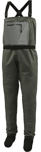 Dark Lightning Breathable Insulated Chest Waders, Perfect for 4 Seasons Fly Fishing Stocking Foot Waders for Men and Women (Basic-Green, Medium)
