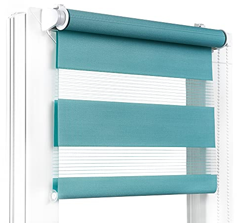 Fenster DEKOR - Rollos für Fenster Hell-Meergrün - Klemmfix Rollo ohne Bohren B75 x H120 cm - Doppelrollo mit Einer Breiten Auswahl an Größen und Farben - Blickdichte Rollos, einfach zu montieren
