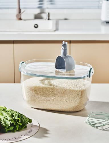 Eden & Willow Large Capacity Kitchen Storage Box | Modern Rice Container with Air-tight Lid and Measuring Scoop | Ideal for Bulk Storage of Rice, Grains, Flour, Dog and Cat Food (Green, 4~5kg)
