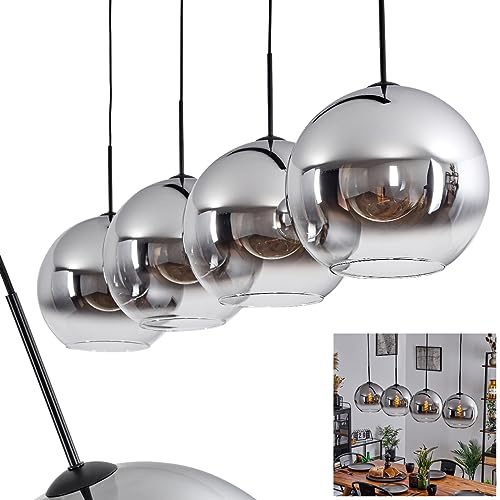 HOFSTEIN Hängeleuchte Koyoto, 4-flammige Hängelampe aus Metall/Glas in Schwarz/Chrom-/Rauchfarben/Klar, moderne Pendelleuchte im Retro/Vintage-Design, Ø Schirme 30cm, E27, Esszimmer, Küche, Wohnzimmer