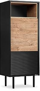 Konsimo Lofty Bücherregal mit Regalen und Türen 52x135x41 cm - Holzregal für Wohnzimmer oder Schlafzimmer - Schwarze Buchregal mit Rillen - Bücherschrank - Version 2