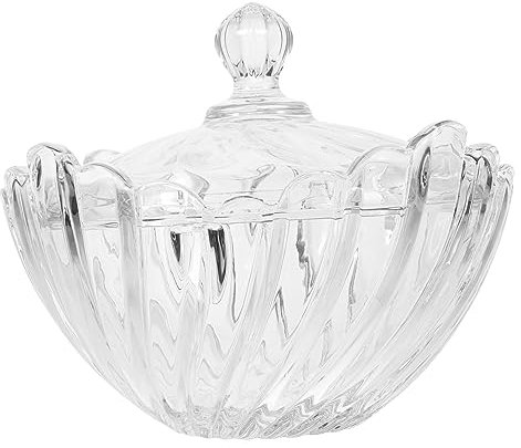 ORFOFE Embossed Glass Candy Jar Lid for Home Supplies and Storing Snacks for Dresser Top Jewelry Display