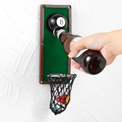 Arola Magnetic Billiard Ball Bottle Opener, Removable Wall Mounted Opener with Cap Collector, Birthday Gift for Billiards Enthusiast, Beer Lovers and Men, as Kitchen Yard Bar Decoration（Flannel）