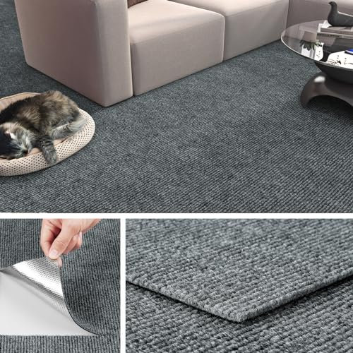 Livelynine Baldosas de Moqueta Adhesiva para Suelo Gris Claro 30x30CM Moqueta para el Suelo de Casa Habitación Salon 32-Piezas Antideslizante Losetas Moqueta Adhesiva Suelo Oficina Comercio Hogar Gris