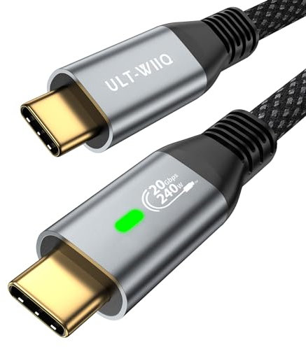 Cable USB C a USB C corto de 240 W 20 Gbps USB C 3.2 Gen2x2 cable de datos con LED, 4K a 60Hz USB C cable de monitor PD 3.1 carga rápida para iPhone 15 Pro, MacBook, iPad, Galaxy S23 S22 (30 cm)