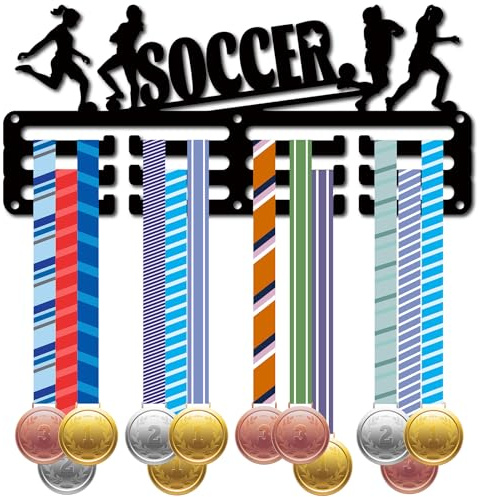 CREATCABIN Frauen-Fußball-Medaillenhalter,Display,Medaillen-Aufhänger,Rack,Sport,Metall,Aufhängen,Auszeichnungen,Eisen,Kleine Halterung,Dekor,Auszeichnungen Für Rennen,Schwimmen,Schwarz,29x13cm