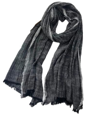 Bciopll Herbst Winter Herren Schal Gestreift Baumwolle Leinen Schals Warm Pashmina Halstuch Kurze Quaste Schals, Schwarzgrau, One size