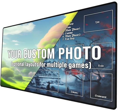 Ships Next Day, Made in USA - Customizable Collectible Card Game Mat for Competiton or Casual Play - Tournament Legal Playmat with Personalized Design Option, Choose Your Own Layout, 24x14
