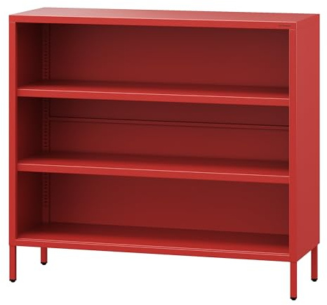 Jan Nowak Niedriges Bücherregal Metall - Luca | 2 Verstellbare Ablagen, Industrial Style | Standregal für Wohnzimmer, Schlafzimmer, Kleines Regal, Buchregal Glitzernd | 100 x 90 x 35 cm | Rot