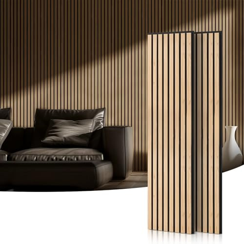 Soundsbay Akustikpaneele Holz Lamellenwand 2 Stück Helle Eiche 240x32cm | Holzfunier und Filz Wand, Moderne, Eichenfarbe, Wandpaneele, Schallschutzplatten, Wandverkleidung innen, Schallschutz