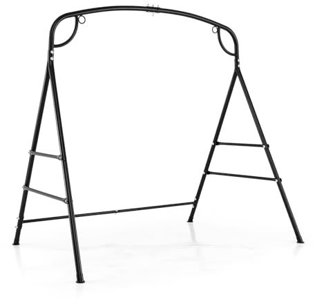 COSTWAY Cadre de Balançoire en Métal Charge 300KG, Support de Balancelle en Forme de ‘A’ avec Barres Latérales Doubles et Conception à 2 Anneaux, pour Jardin Cour, 180 x 133 x 182 cm