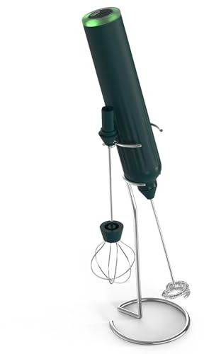 Meichoon Montalatte elettrico portatile con supporto in acciaio inox, doppia testa di agitazione, per cappuccino, frappuccino, matcha, cioccolata calda, KT51, verde