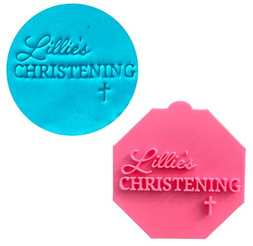 Custom Personalised Christening/Baptism Name & Date Fondant Stamp Debosser Cupcake Icing Cookie Decoration Cake (8cm)