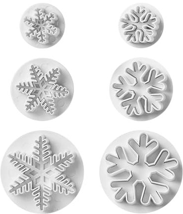 Lot de 6 emporte-pièces épais et fins en forme de flocon de neige pour fondant et biscuit - Moules à imprimer - Modèles de décoration de gâteaux - Outils de cuisson