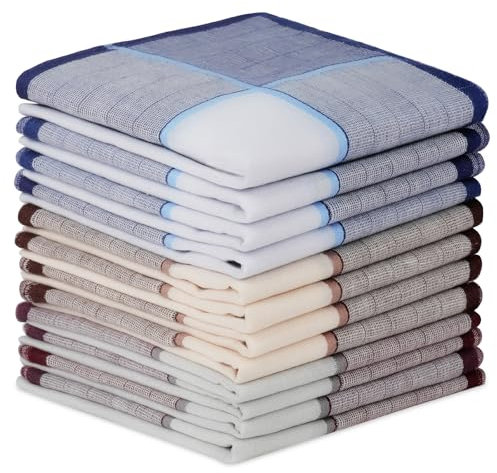 AYBUY Fazzoletto da Uomo 40 x 40 cm, 12 Pezzi Fazzoletti di Cotone con 3 Colori, Fazzoletti Stoffa per Matrimonio e Business
