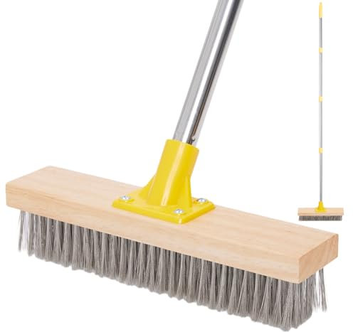 1,5m Drahtbesen Stahldrahtbesen mit Stiel, Stahlbesen zur moosentfernung, Gartenbesen mit robusten Stahlborsten Schrubber für den Garten, Terrasse oder in der Werkstatt