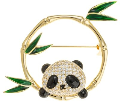 Wendalern Broche De Diamantes De Imitación Broche Panda Lindo Panda De Bambú Esmalte De Cristal Panda Animal Solapa Pin Círculo Redondo De Bambú Panda Broche Insignias Corsage Joyería Para Las Mujeres