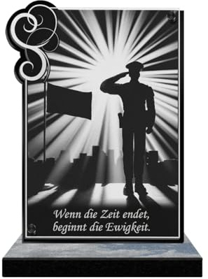ETERNEL - Personalisierte Grabplatte Rahmen Verzierungen - Militär, Polizei Foto und personalisierbarer Text, lasergravierte Grabplatte zur Ehrung, Friedhofsplatte, Totenplatte, Trauer