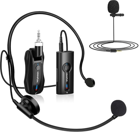 KIMAFUN Micrófono Lavalier y Diadema Inalámbrico 2.4G, Micrófono de Solapa Inalámbrico para Amplificar, Plug-Play para Enseñanza en Clase, Reunión, Entrevista, Discurso, Seminario, KM-G70 (1TX+1RX)