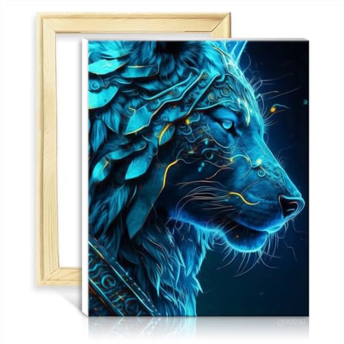 LiHEQING Ölgemälde „Löwe/Wölfe“, DIY-Ölgemälde-Set auf Leinwand mit 3 Pinseln und Acrylfarben, Kunsthandwerk für die Inneneinrichtung, ohne Rahmen (60 x 75 cm)