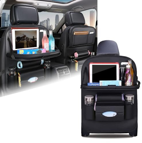 ZDHXZYQ Auto Rückenlehnenschutz für Mercedes Cla 180, Auto Organizer mit Faltbarer Tischablage, Wasserdicht Multifunktionale Aufbewahrungstasche,B-Black