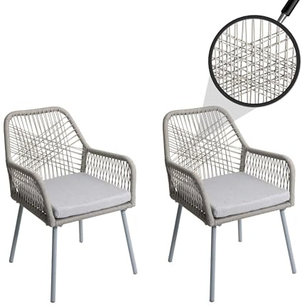 Mendler 2er-Set Gartenstuhl HWC-O12 Aluminium - grau, Bezug grau | Outdoor, Sitzpolster, Seilgeflecht, Rope