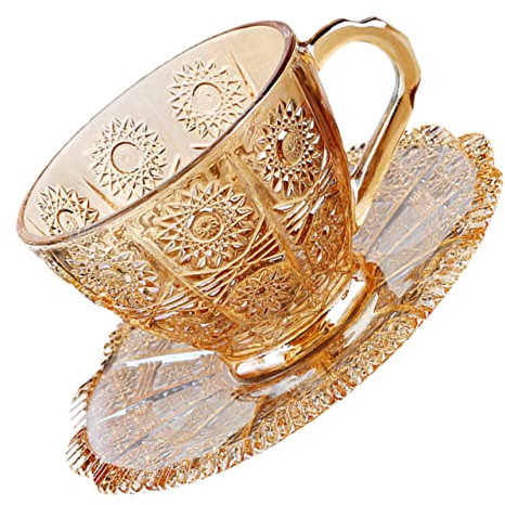 MOTHNUR Set Di Tazze Da Caffè Espresso e Tè in Vetro Color Ambra Piattino, Design Manico Ergonomico, Per Degustazione e Regalo Elegante Per Amici e Famiglia