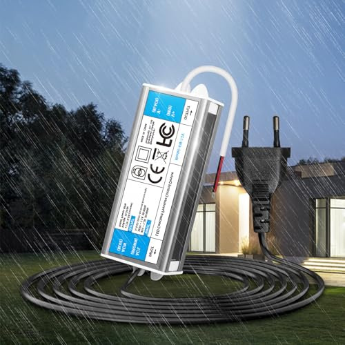 KSIBNW Transformateur 220V 12V 6W LED Driver Etanche IP67, Extérieur Transfo avec Prise 220V AC à 12V 0,5A Convertisseur Imperméable Ultra Fin Alimentation Tension Basse Constante Adaptateur