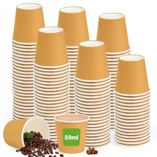 Kleemeiero 200 Uds Vasos Desechables para Café 50ml, Vasos de Cartón para Cafe, Vaso para Cafe Espresso Pequeño, Vaso de Papel Desechable para Servir Bebidas Frías o Calientes, Agua y Té - Marrón