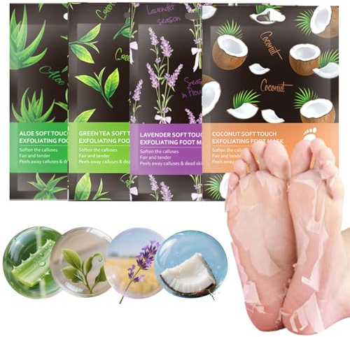 Foot Peel Mask –Foot Peel Mask for Hard Skin-Cracked Feet Repair with Lavender + Green Tea + Aloe+ Coconut- Exfoliating Socks for Moisturising Dead Skin Remover,Baby Soft Smooth Touch Feet(4-Pack)