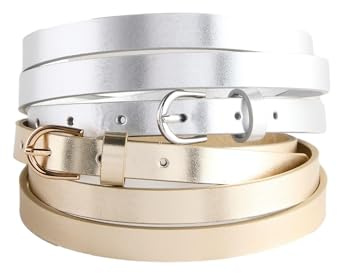 NEXT Damen 2er-Pack schmale Gürtel aus Polyurethan Silver/Gold XS