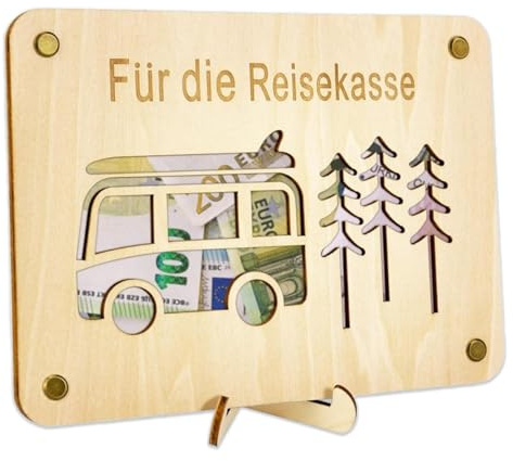 Dcsfadq Personalisierte Reisekasse Geschenk, Holz Grußkarte Fotorahmen, Camping Geschenke mit Wohnmobil Muster, Geldgeschenk Verpackung für Jugendweihe Hochzeit Reise Geburtstag