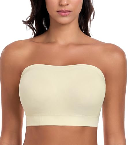 Lemorosy Strapless Bras for Women Plus Size Wireless Lightly Padded Anti-Slip Bandeau Tube Top Bralette(Beige,3XL)