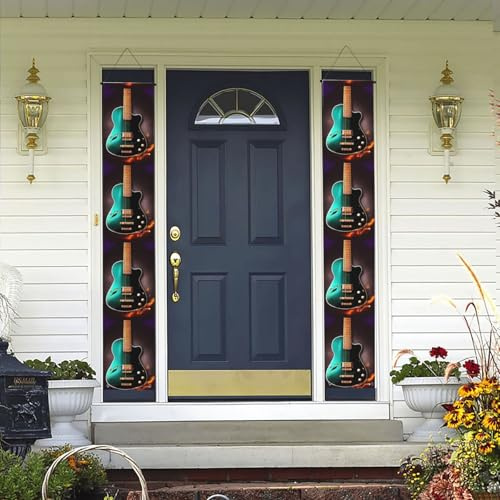 2 pancartas de bienvenida para puerta, diseño de guitarra verde, decoración hawaiana, banderas de primavera y verano, telón de fondo para colgar en la pared, para el hogar al aire libre, patio, fiesta