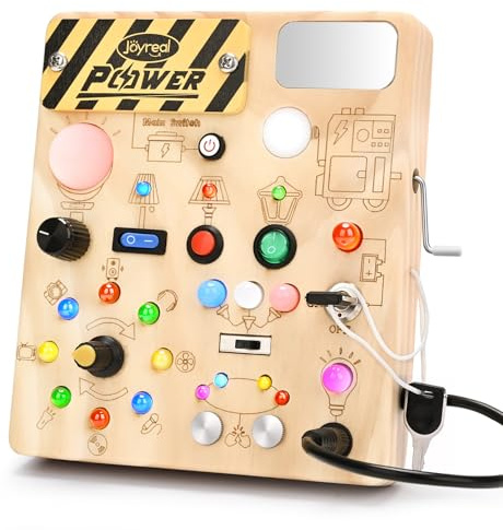 Joyreal Montessori Busy Board for Toddlers, LED Activity Board with Hand Crank Generator, 22 LED Lights & 11 Switches - Sensory Educational Toy for Fine Motor Skills, Gift for Boys Girls 1 2 3 Years