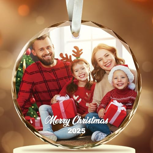 Personalisierte Weihnachtskugeln mit Foto für Familie, 2025 Weihnachtskugeln mit individuellem Design, Glas Weihnachtsbaum Dekoration, Paare, Freunde, Partner, Familie